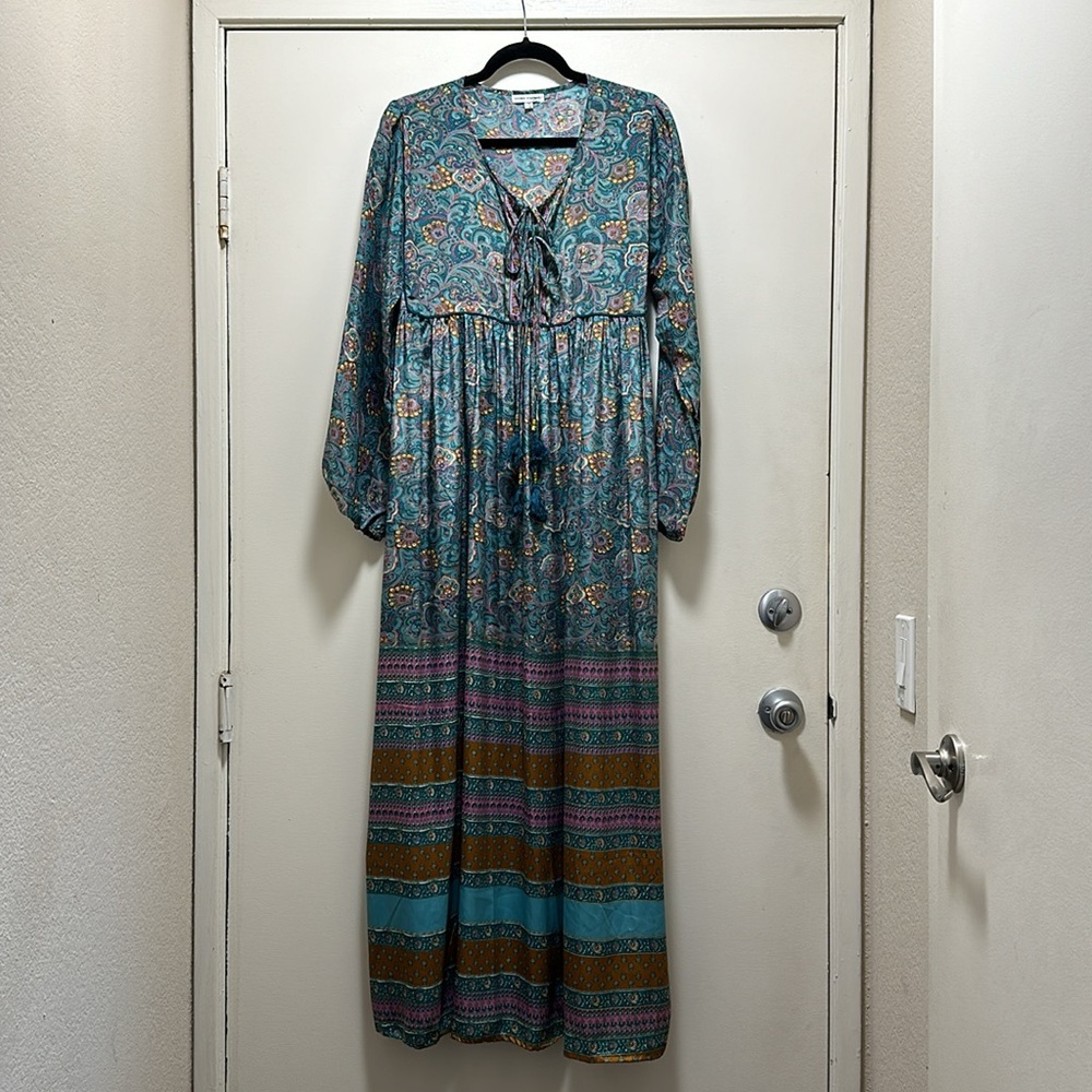 Boho Long Sleeve Silk Maxi Dress - Picture 4 of 16